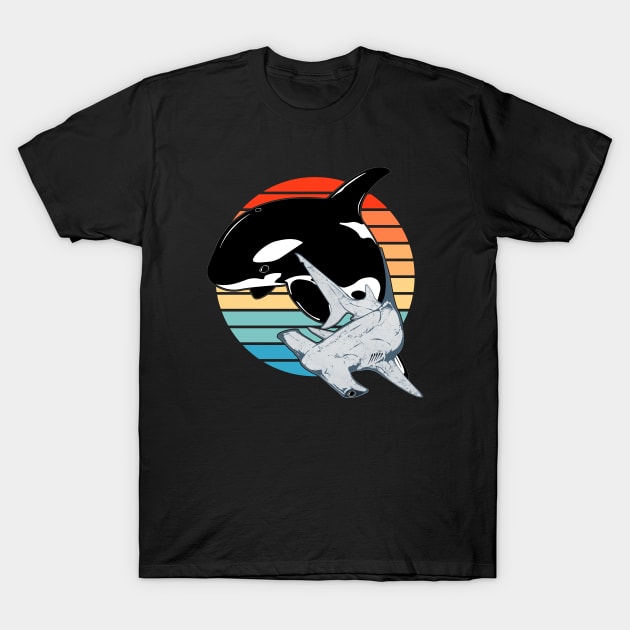 Hammerhead shark and orca T-Shirt by NicGrayTees